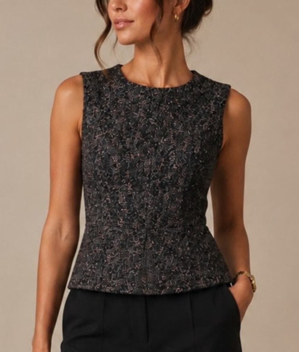 Derek Lam Silk Alpaca Tweed Peplum Top Womens 4 Gray Career Work Academia Office